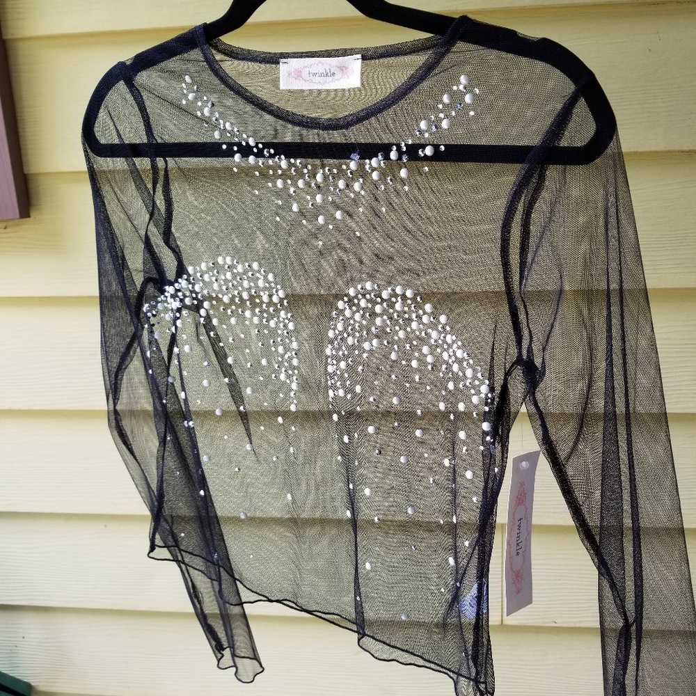 Sheer Sequin Black Crop Top